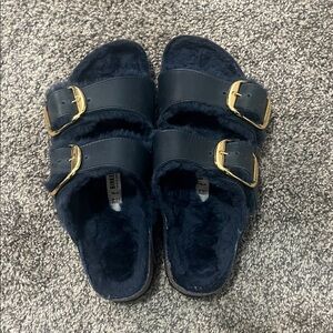 Birkenstock Arizona Big Buckle Shearling Oiled Leather Midnight Blue